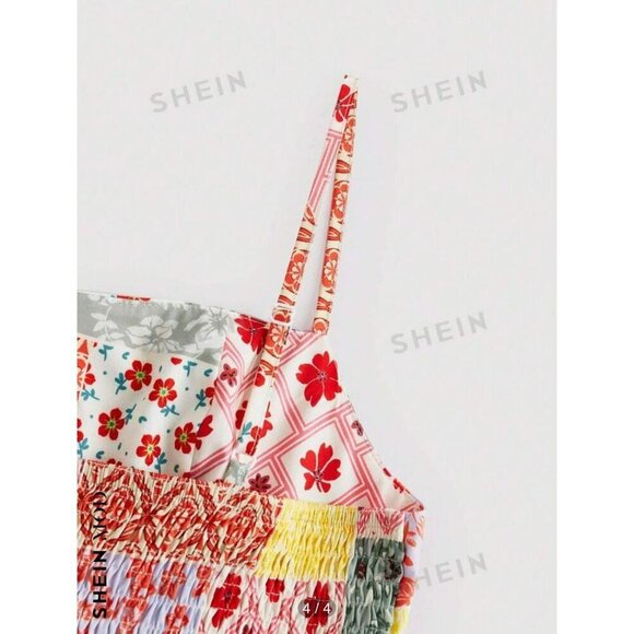 SHEIN MOD Patchwork Cami Midi Dress Multi Size S - Picture 16 of 16